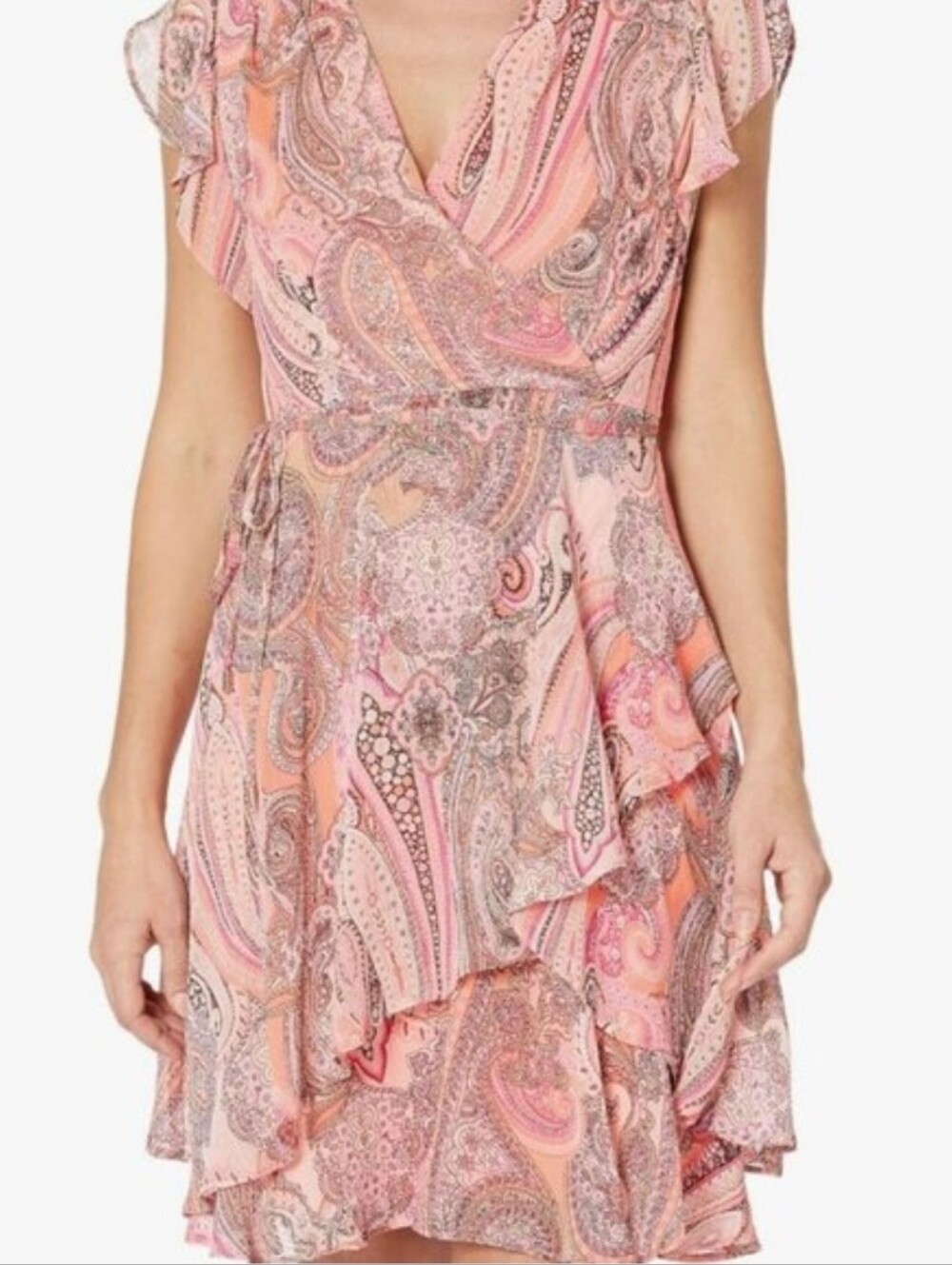Womens Tommy Hilfiger Jaipur Paisley Chiffon Wrap Ruffle Dress - Pink Size 10